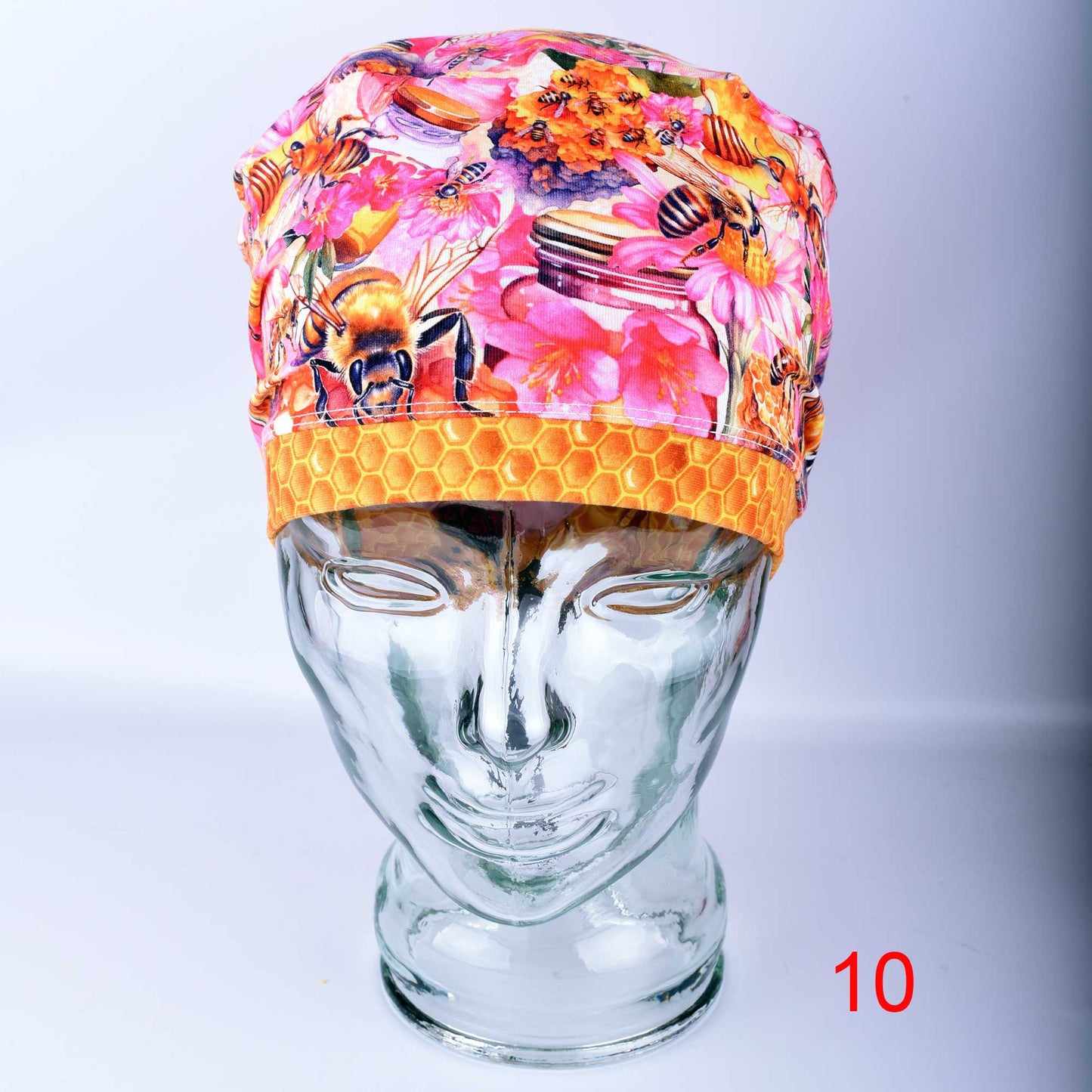 Yellow honeybee print full coverage scrub cap for women with adjustable toggle