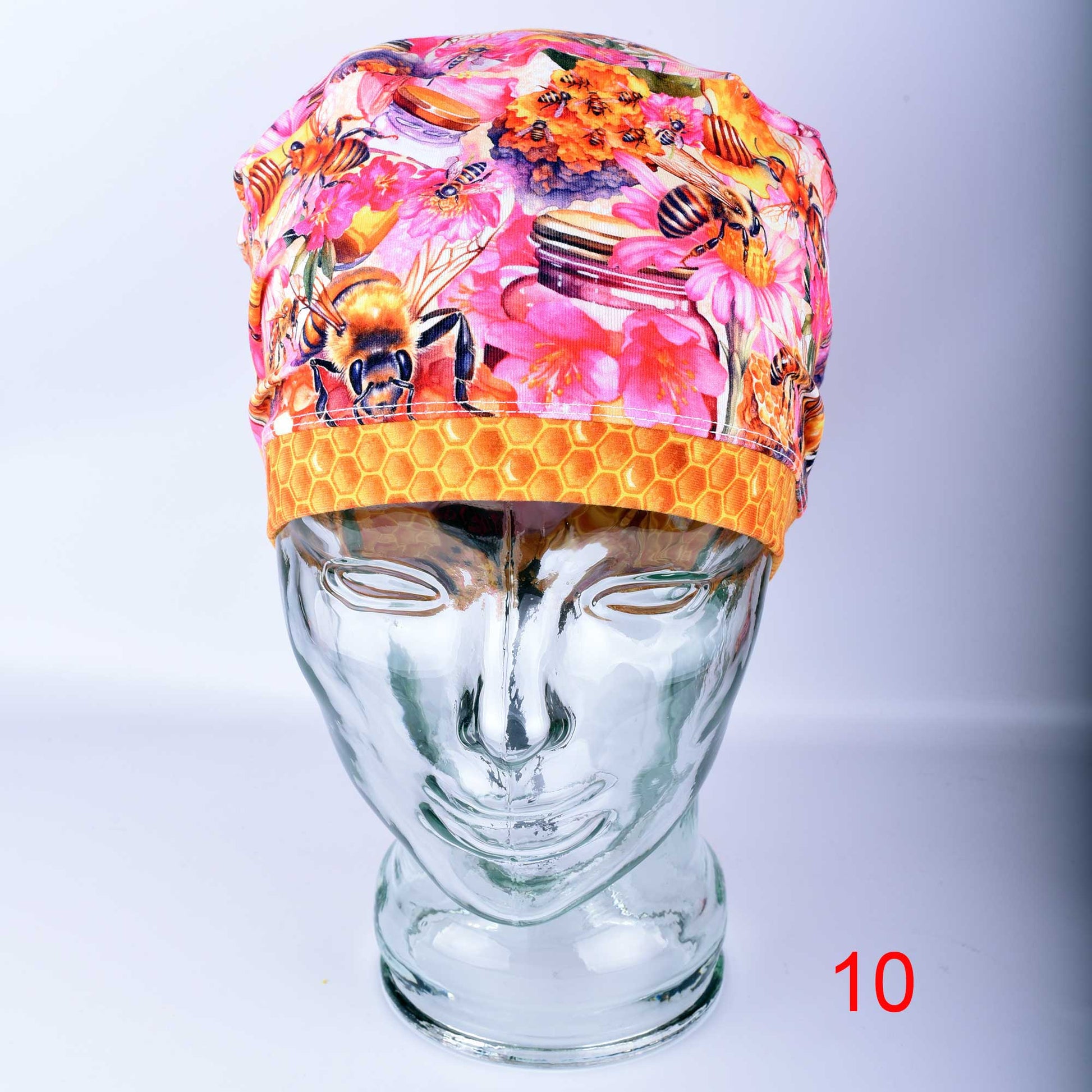 Yellow honeybee print full coverage scrub cap for women with adjustable toggle