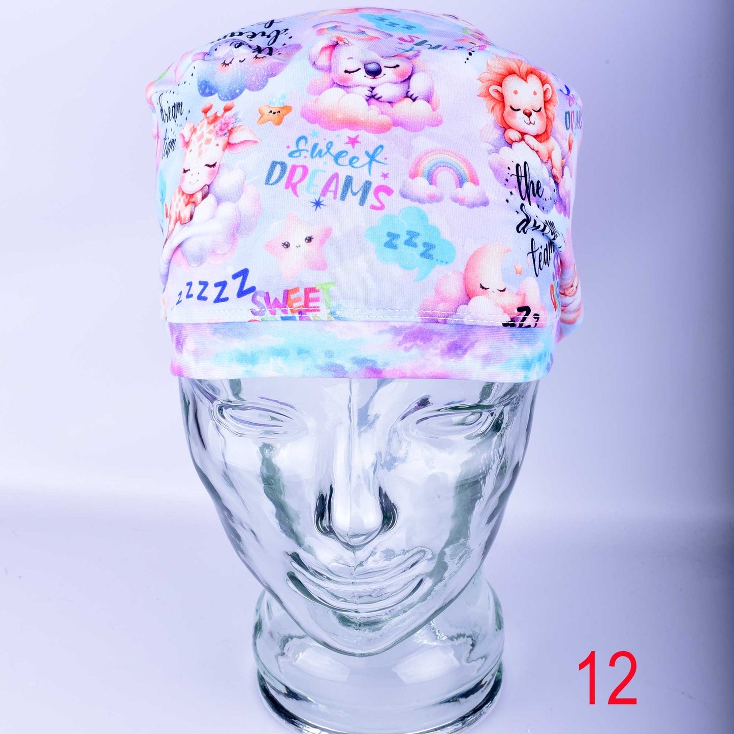 Medical scrub cap in Design 12 style, featuring a stretchy knit fit and unique physician-inspired illustrations.