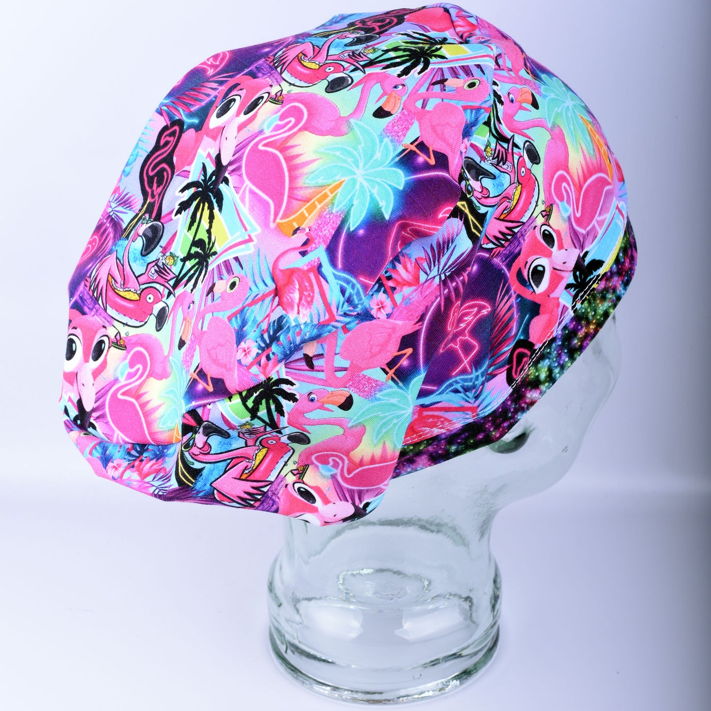 Neon Flamingos Scrub Cap