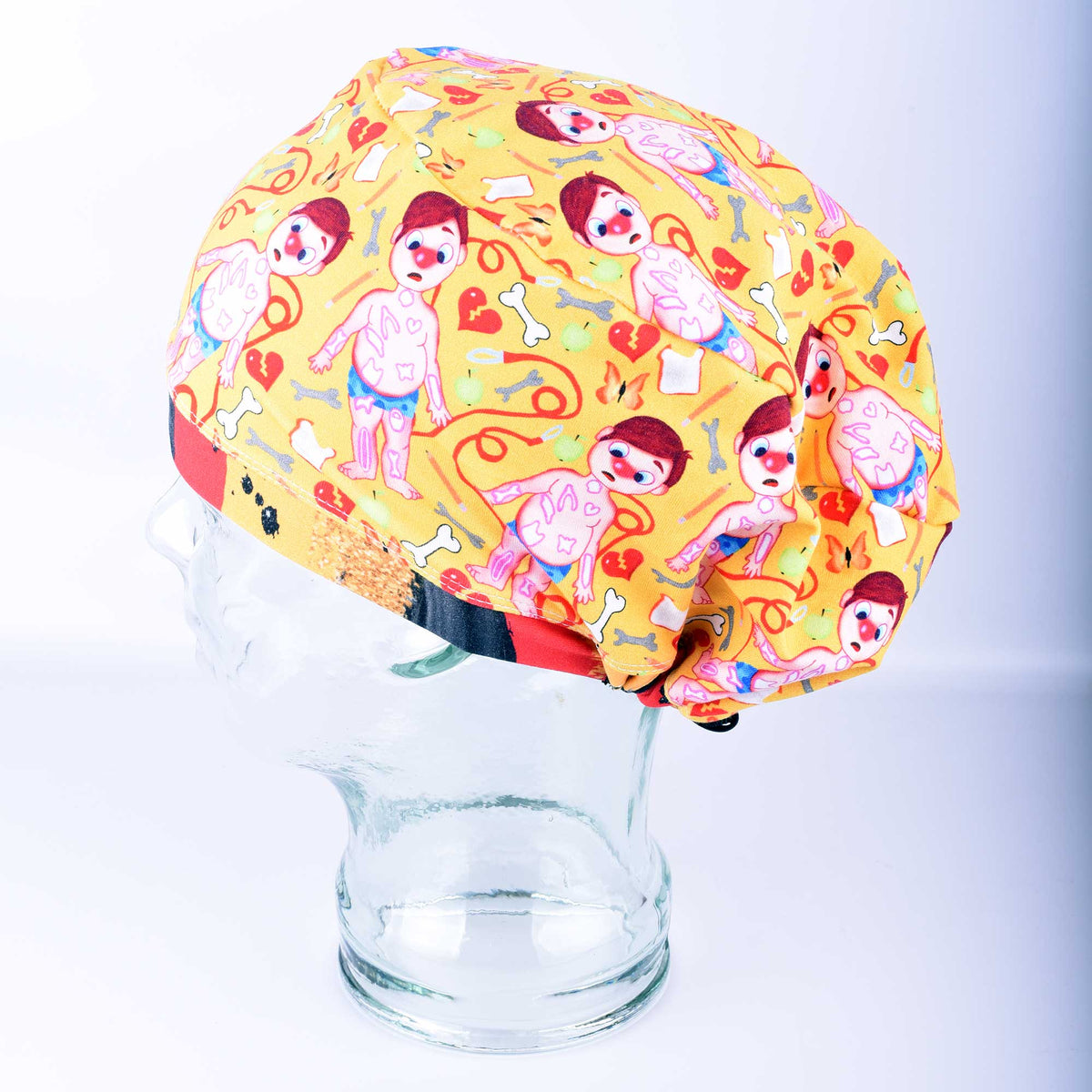 Funny surgery scrub cap for women featuring a colorful medical-themed print on breathable cotton fabric.