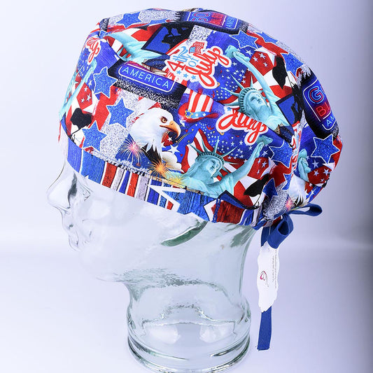 July 4th Tie Back Scrub Cap