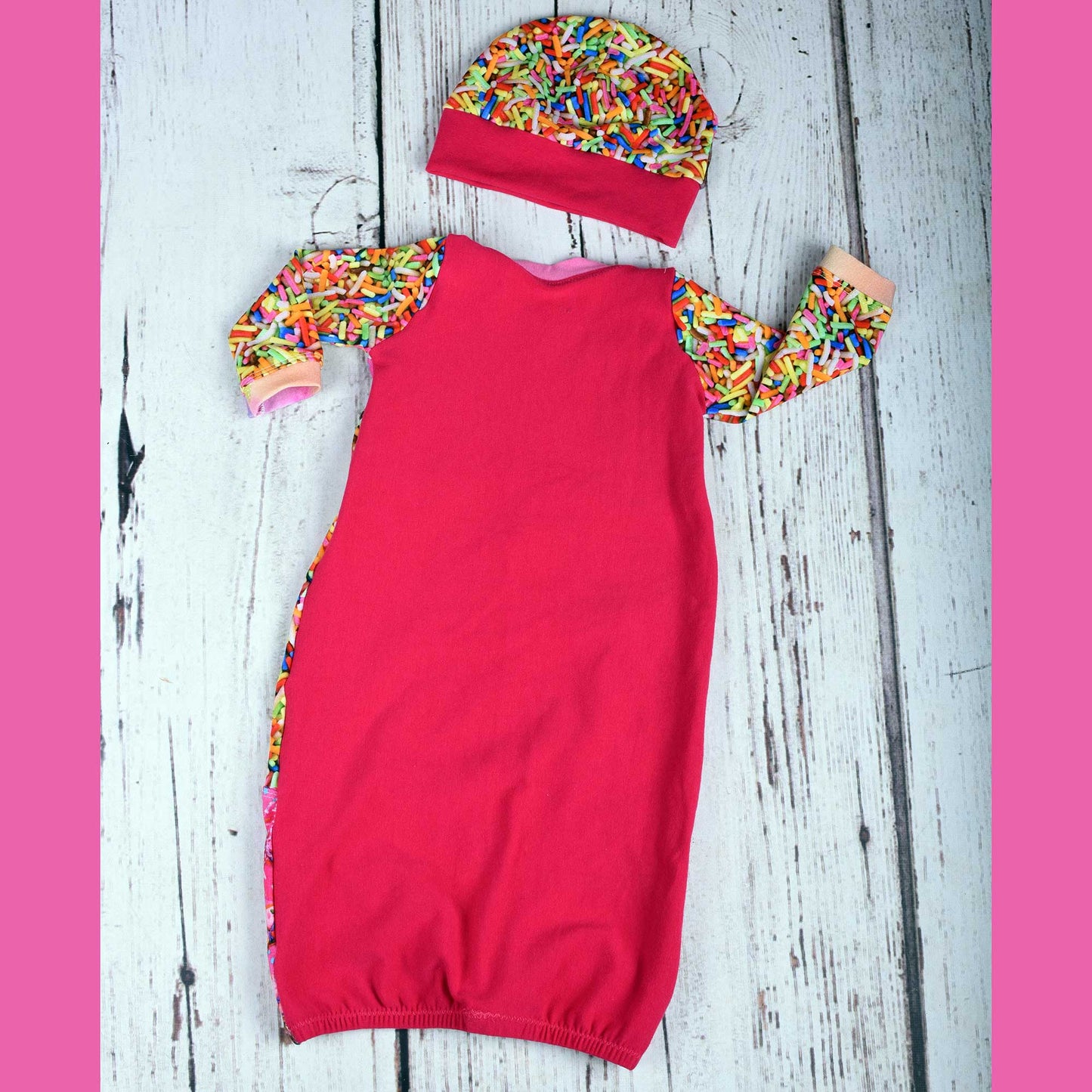 Size 0-3 Months Newborn Gown Hat Set Donuts