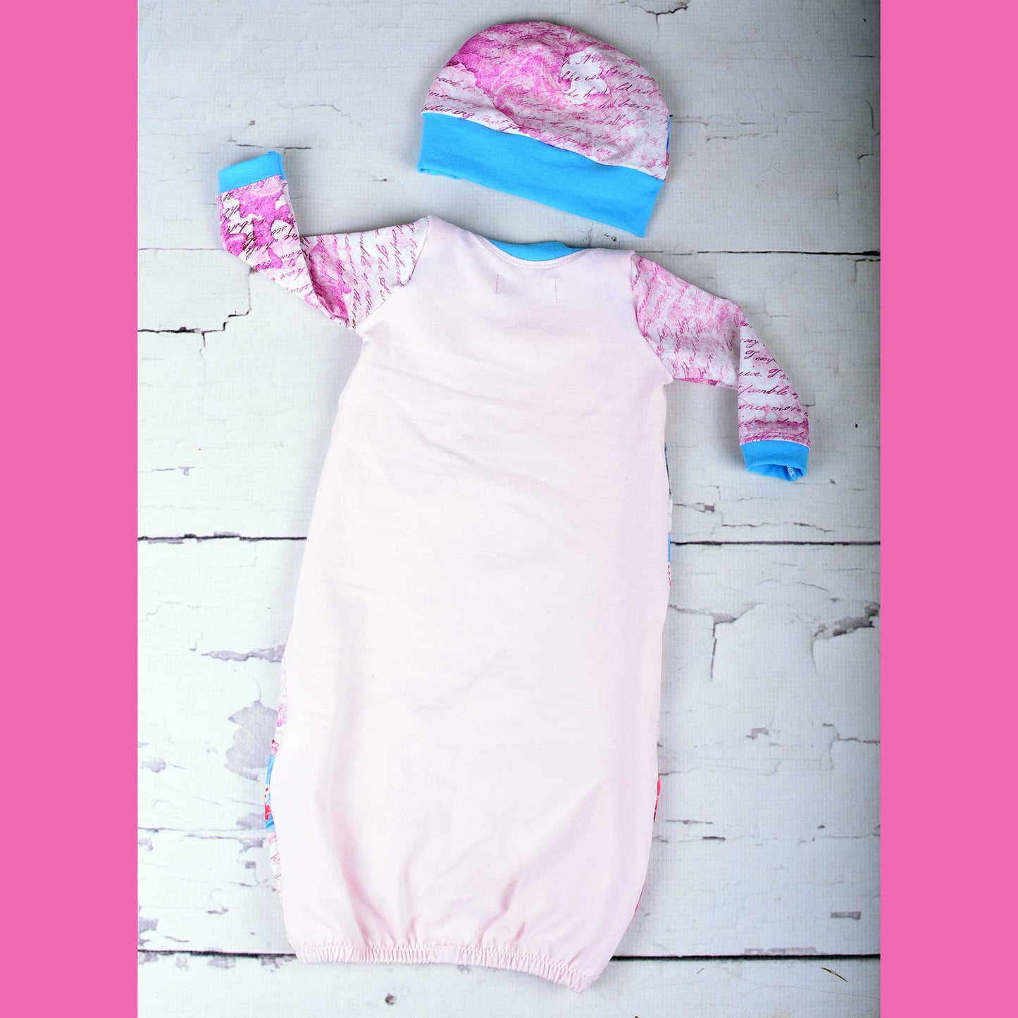 Size 0-3 Months Newborn Gown Hat Set Tea Party