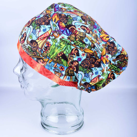 Side view of the Ocean Princess Euro-style scrub cap on a glass mannequin.