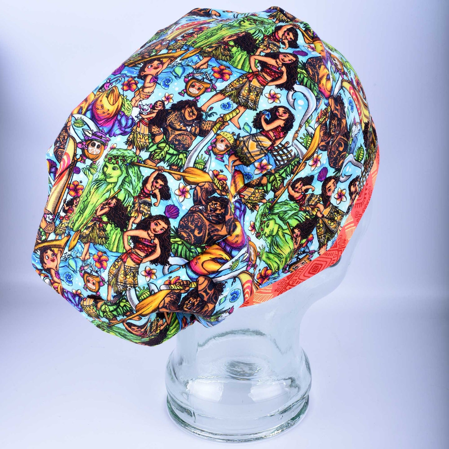 Side view of the Ocean Princess Euro-style scrub cap on a glass mannequin.