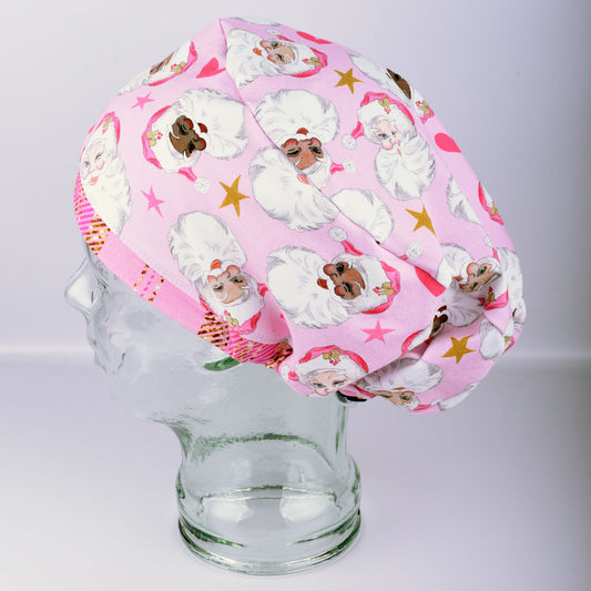 Santas On Pink Scrub Cap