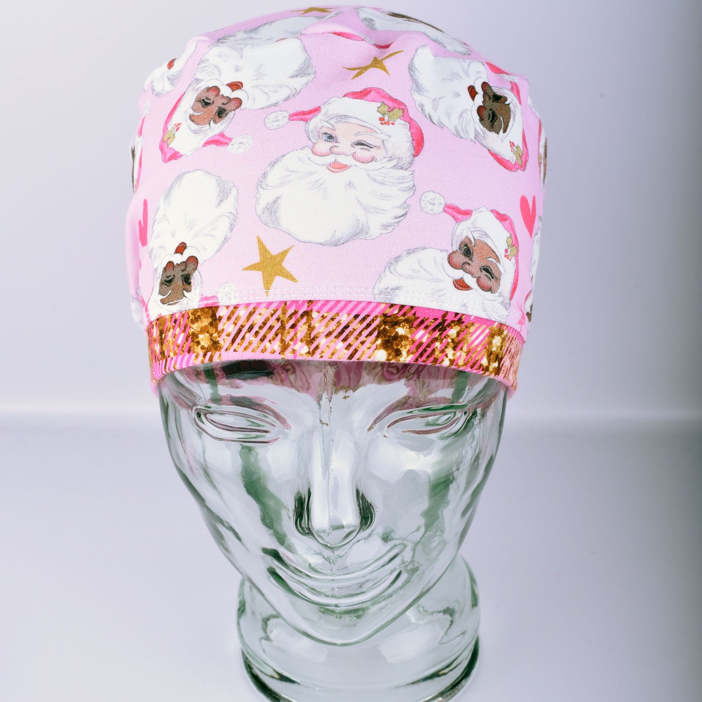 Santas On Pink Scrub Cap