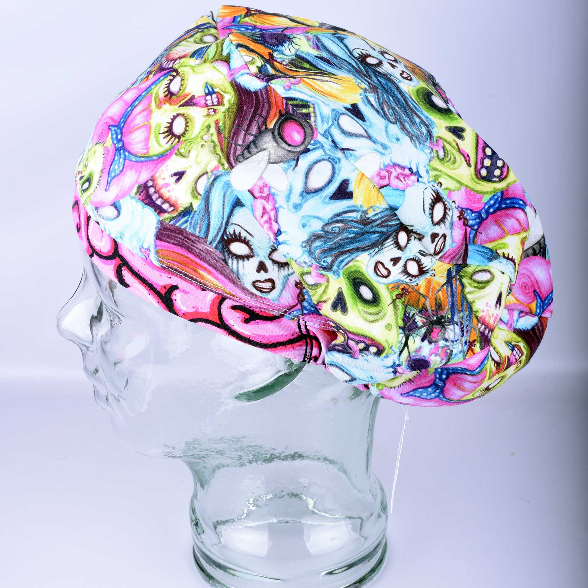 Side view of the Supreme Zombies adjustable scrub hat showing the contoured fit and high-quality cotton-elastane stretch fabric.