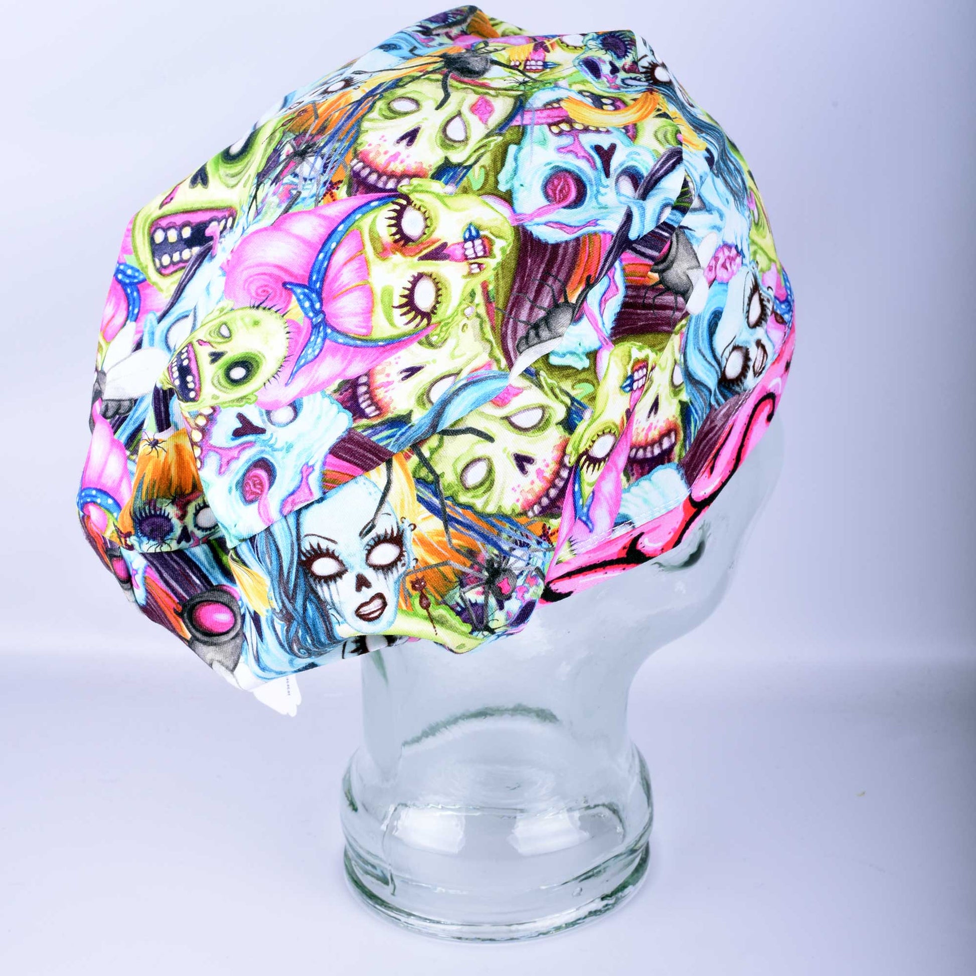 Side view of the Supreme Zombies adjustable scrub hat showing the contoured fit and high-quality cotton-elastane stretch fabric.