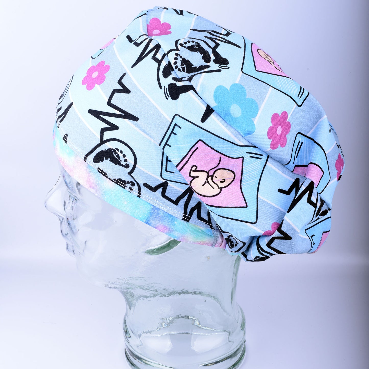 Side view of a full coverage Ultrasound Scrub Cap showing the adjustable fit and premium fabric.