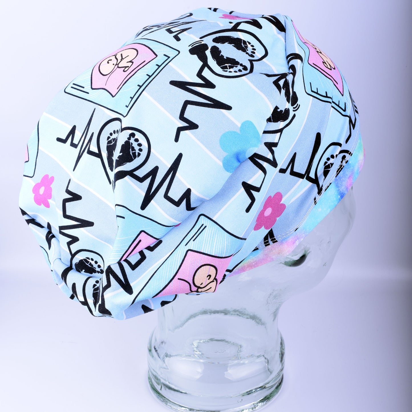 Side view of a full coverage Ultrasound Scrub Cap showing the adjustable fit and premium fabric.