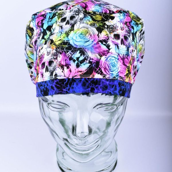 Stretchy-Full-Coverage-Scrub-Cap-Floral-Skull