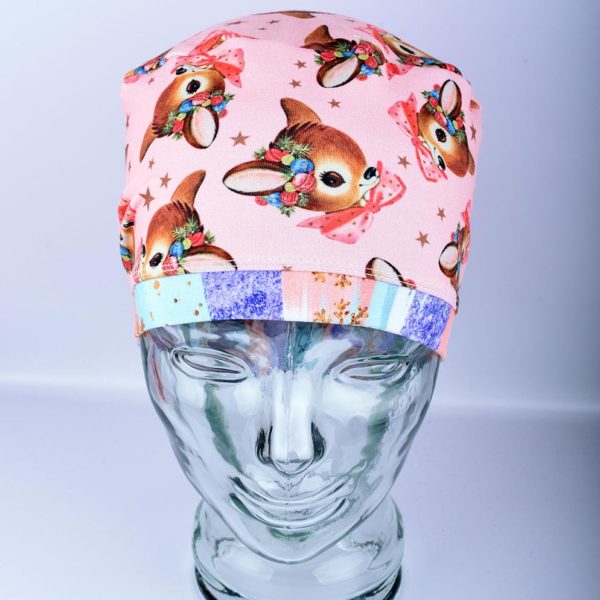 Full Coverage Pink Deer Scrub Cap