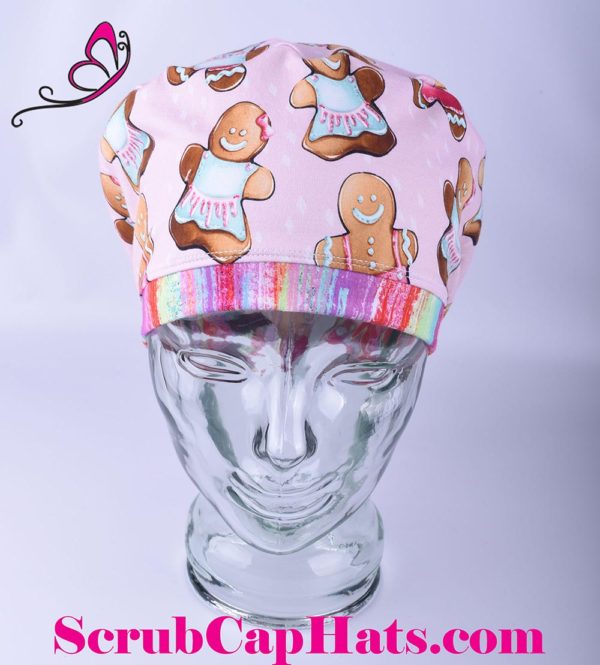 Stretchy-Full-Coverage-Scrub-Cap-Pink-Gingerbread-Cookies