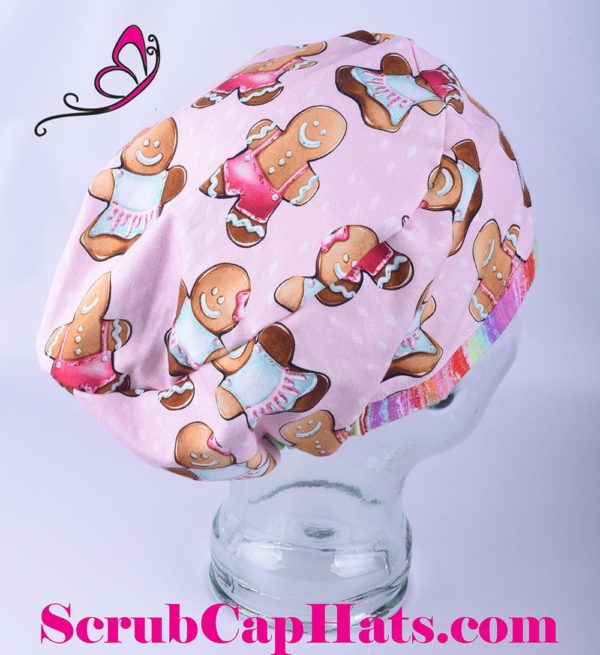 Stretchy-Full-Coverage-Scrub-Cap-Pink-Gingerbread-Cookies