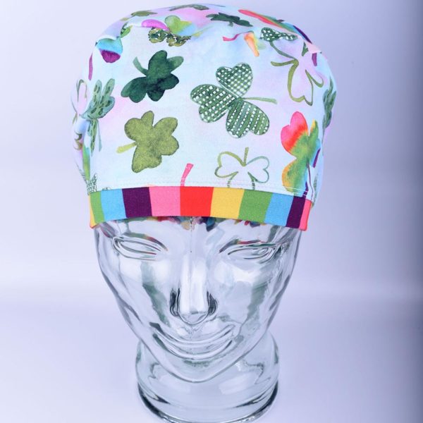 Stretchy-Full-Coverage-Scrub-Cap-Rainbow-Clovers