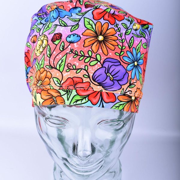 Stretchy-Full-Coverage-Scrub-Cap-Rainbow-Floral