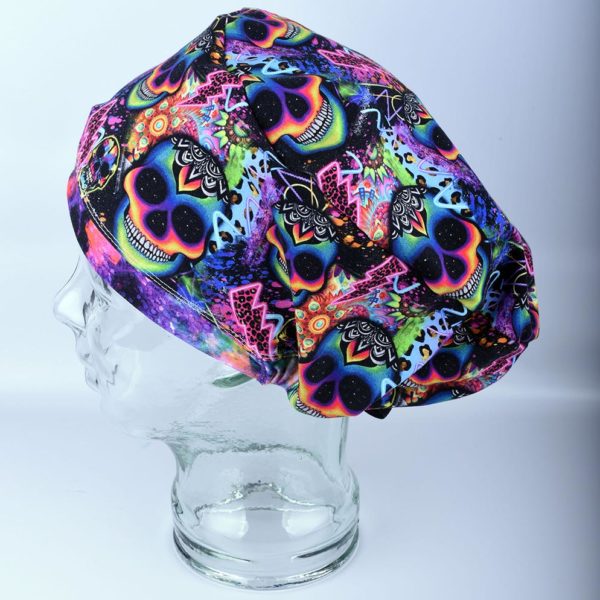 Stretchy-Full-Coverage-Scrub-Cap-Rainbow-Skulls