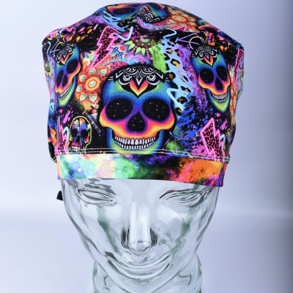 Stretchy-Full-Coverage-Scrub-Cap-Rainbow-Skulls