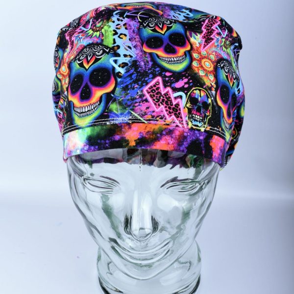 Stretchy-Full-Coverage-Scrub-Cap-Rainbow-Skulls