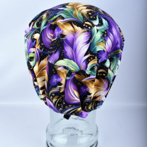 Stretchy-Full-Coverage-Scrub-Cap-Mardi-Gras-Feathers