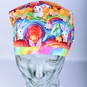 Stretchy-Full-Coverage-Scrub-Cap-Rainbow-Bunnies