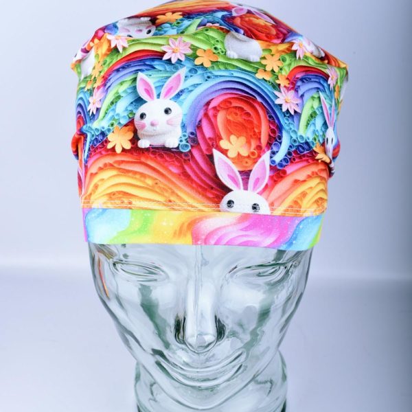 Stretchy-Full-Coverage-Scrub-Cap-Rainbow-Bunnies