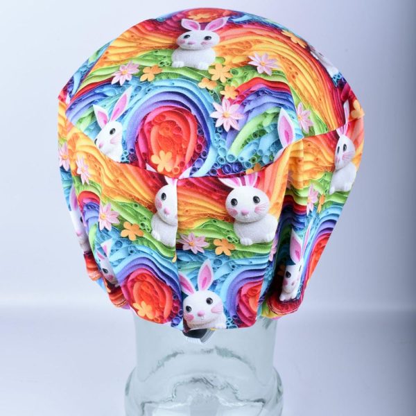 Stretchy-Full-Coverage-Scrub-Cap-Rainbow-Bunnies