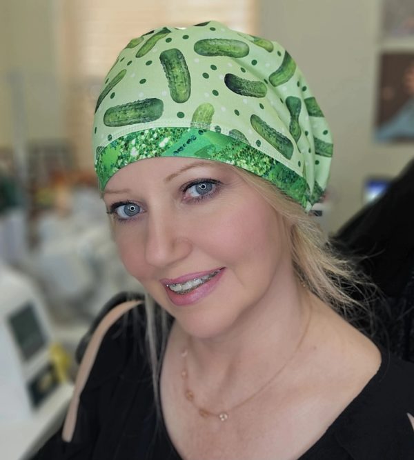 Stretchy Full Coverage Scrub Cap - Green Pickles